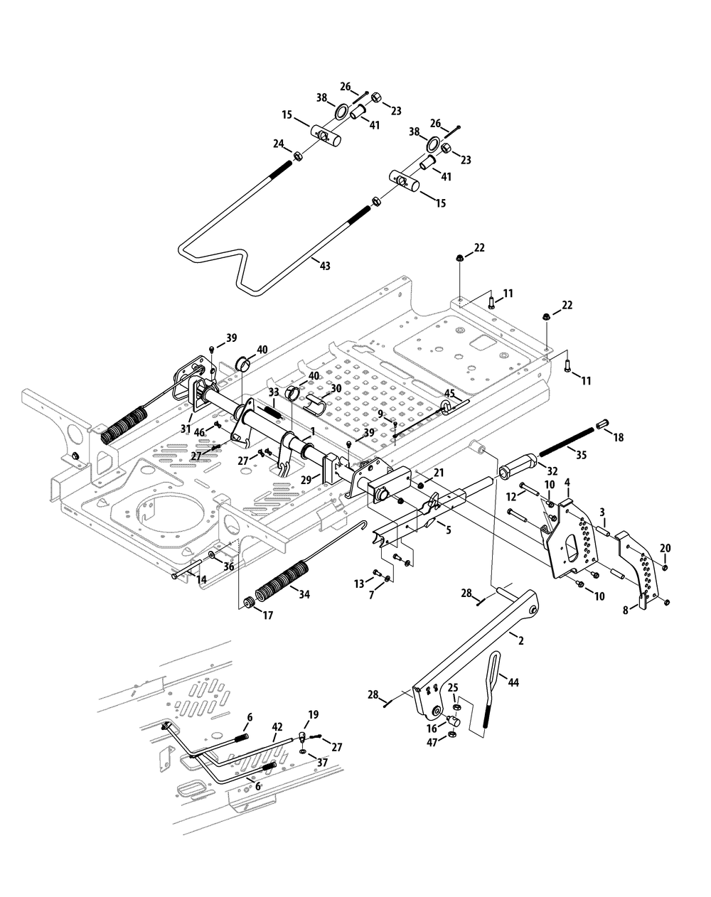 Deck Lift Diagram and Parts List for Z-FORCESZ48 (17AIDGHB-17AIDGHB010)(2015) Cub Cadet Lawn Tractor